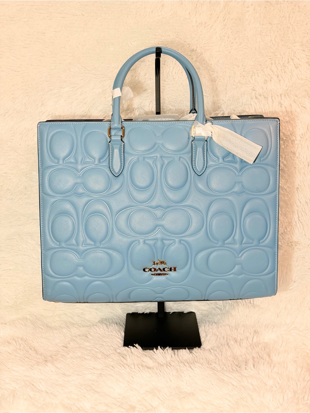 Coach Sky Blue Embossed Signature Quilted Tote